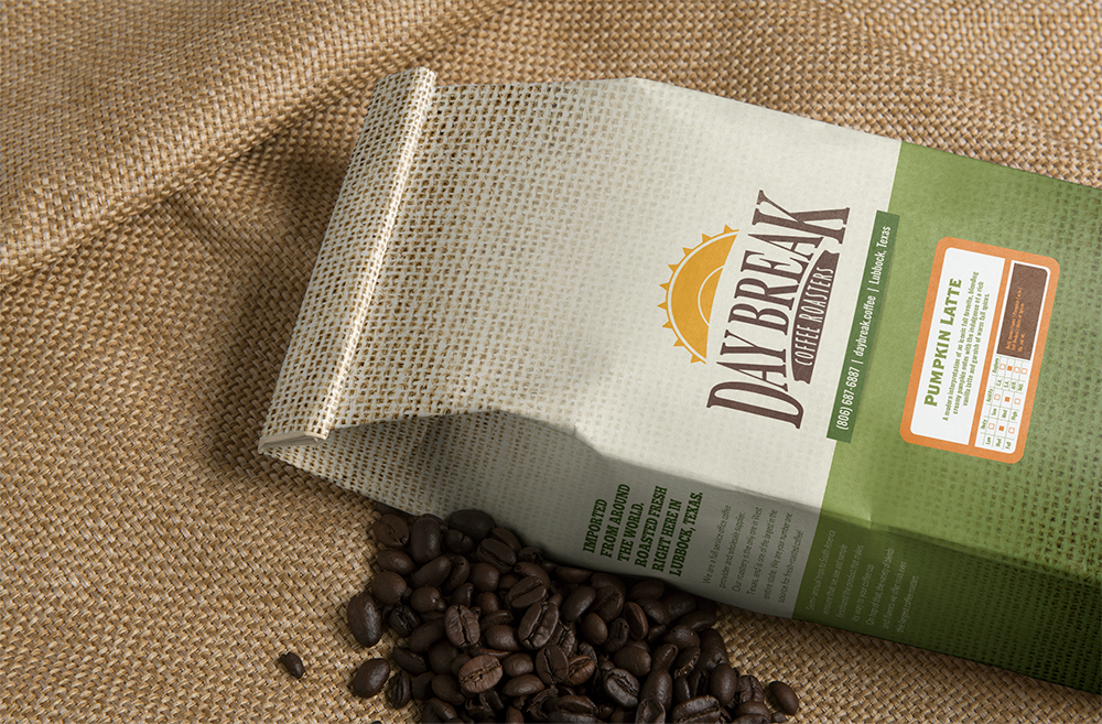 Pumpkin Latte coffee bag and beans
